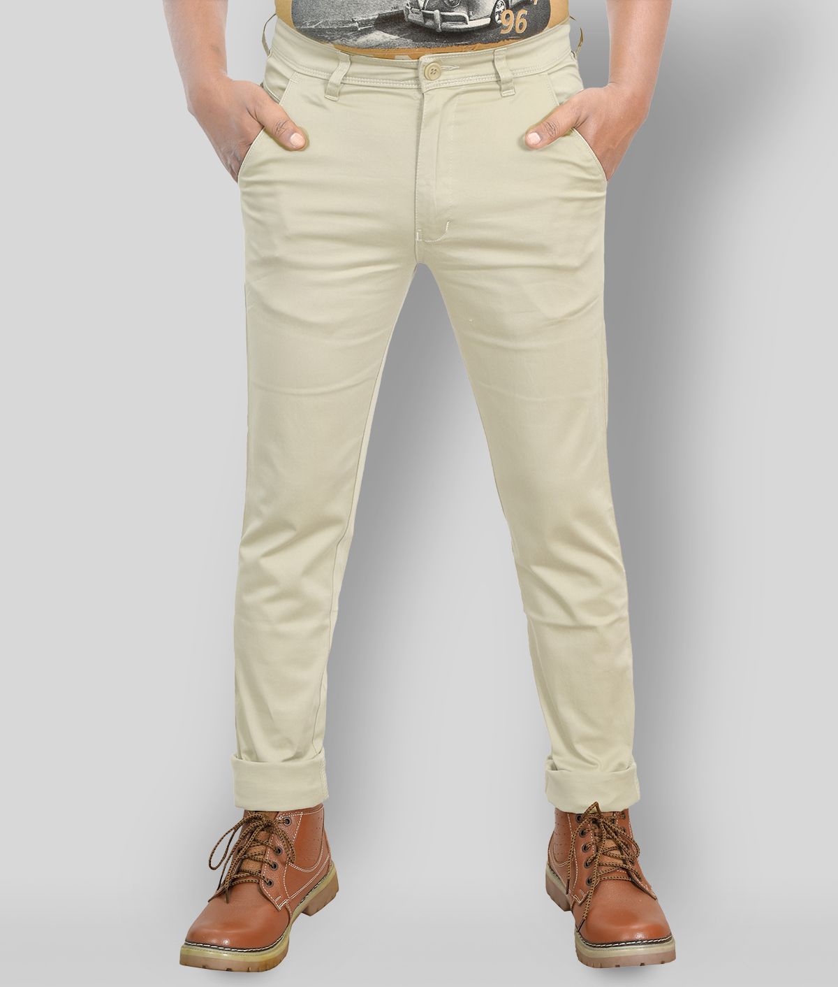     			plounge - Off White Cotton Blend Regular Fit Men's Chinos (Pack of 1)