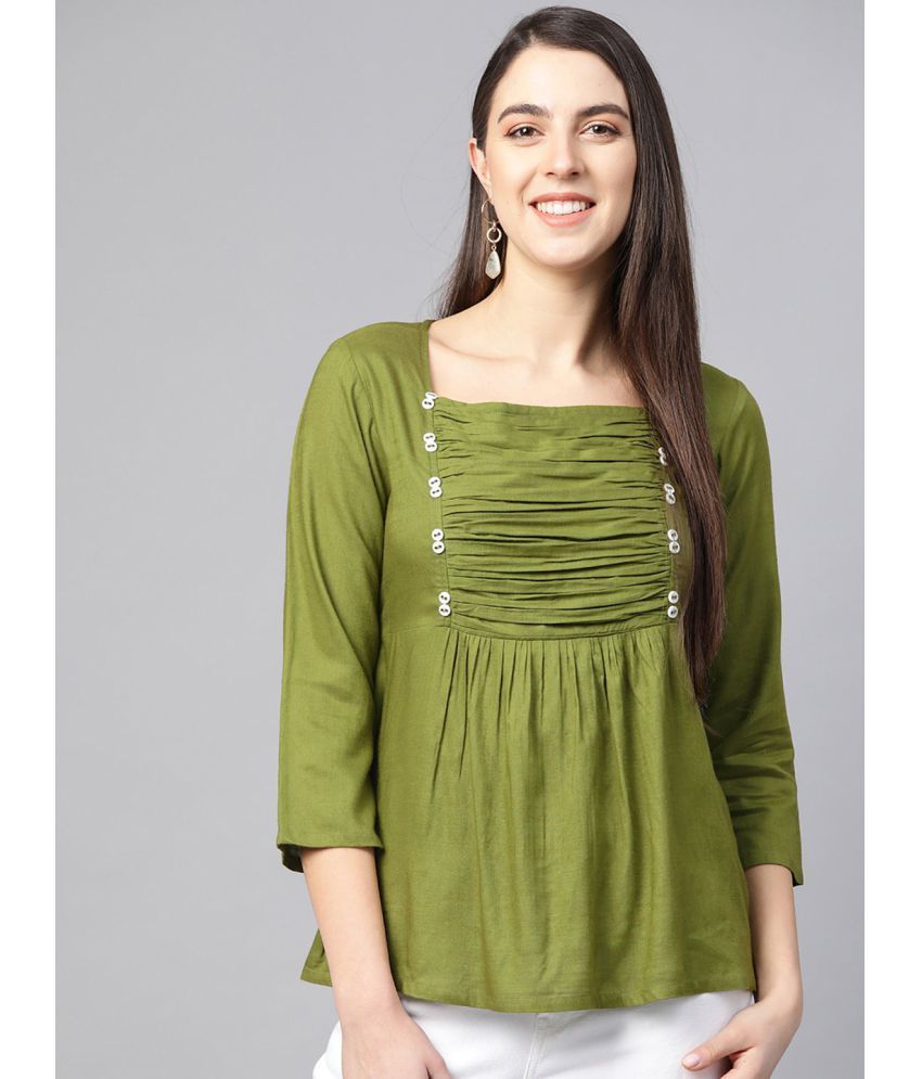     			Yash Gallery - Green Rayon Women's Regular Top ( Pack of 1 )