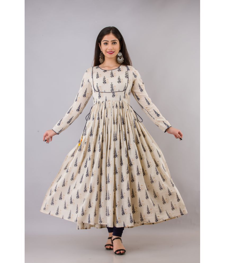 Shobhangi - White Cotton Blend Women's Anarkali Kurti ( Pack of 1 )