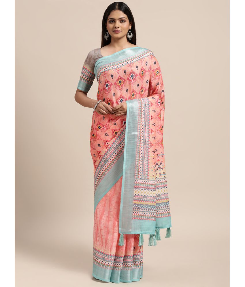     			Janasya - Pink Linen Saree With Blouse Piece ( Pack of 1 )