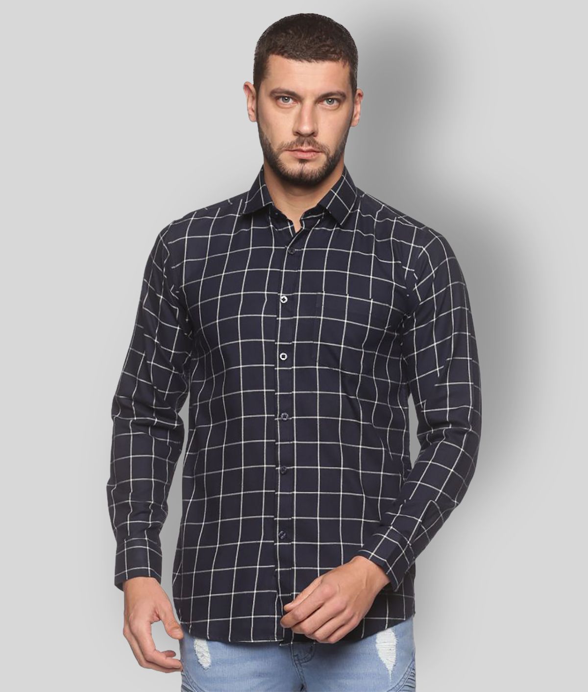     			YHA - Navy 100% Cotton Regular Fit Men's Casual Shirt ( Pack of 1 )