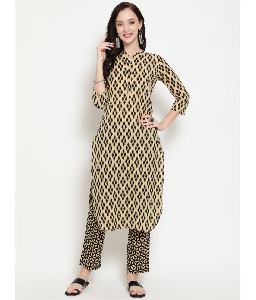     			Antaran - Beige Cotton Women's A-line Kurti ( Pack of 1 )