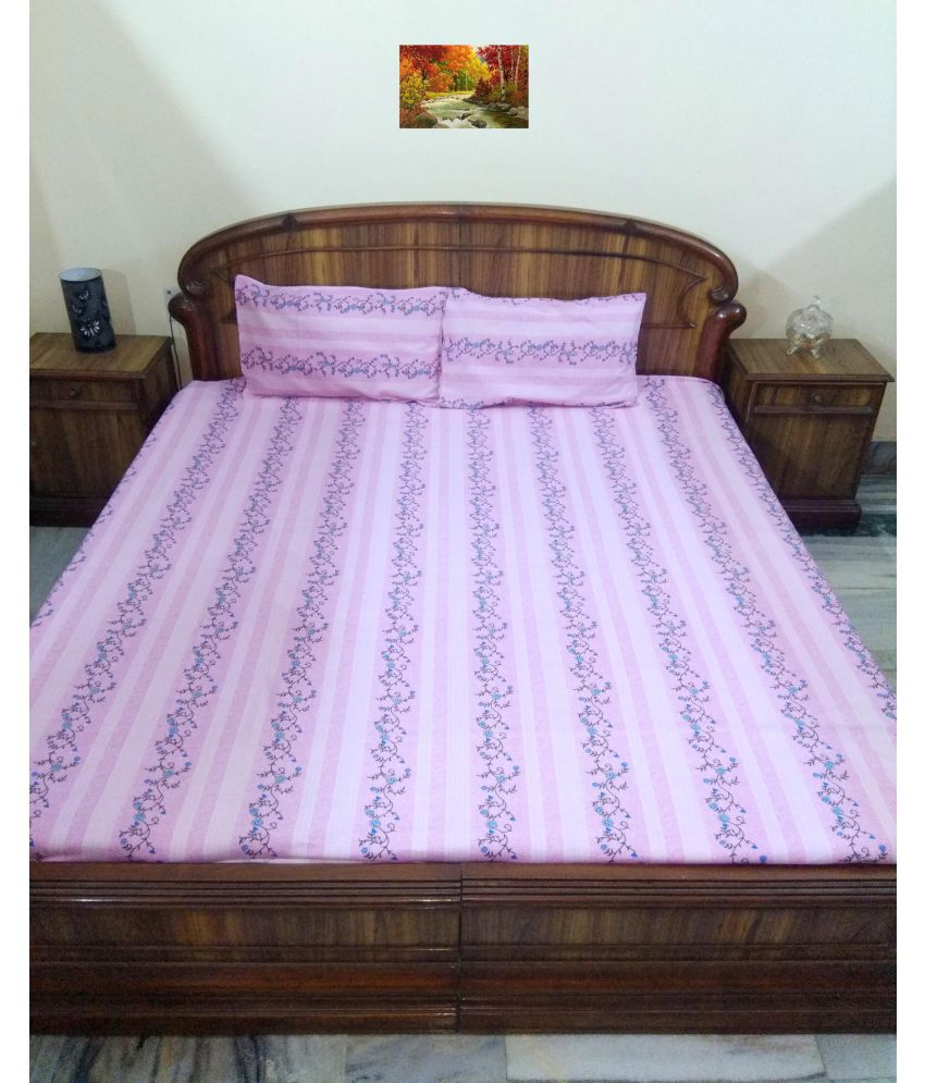     			A & H ENTERPRISES Double Cotton Pink Printed Fitted Sheet