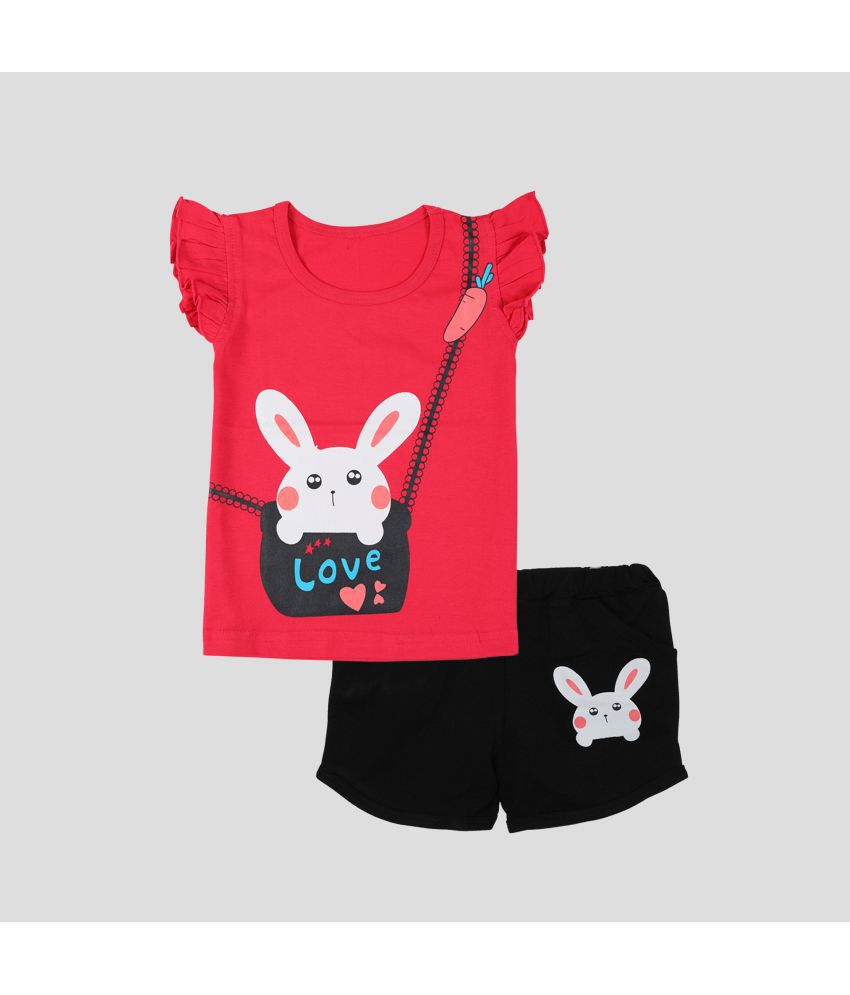     			CATCUB - Red Cotton Girls Top With Shorts ( Pack of 1 )