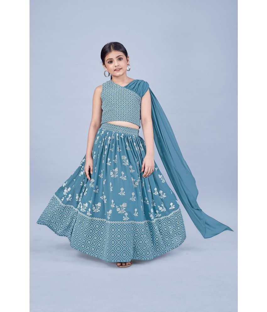     			Fashion Dream - Blue Georgette Girls Lehenga Choli Set ( Pack of 1 )