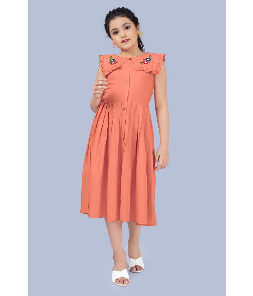     			MIRROW TRADE - Orange Rayon Girls Fit And Flare Dress ( Pack of 1 )