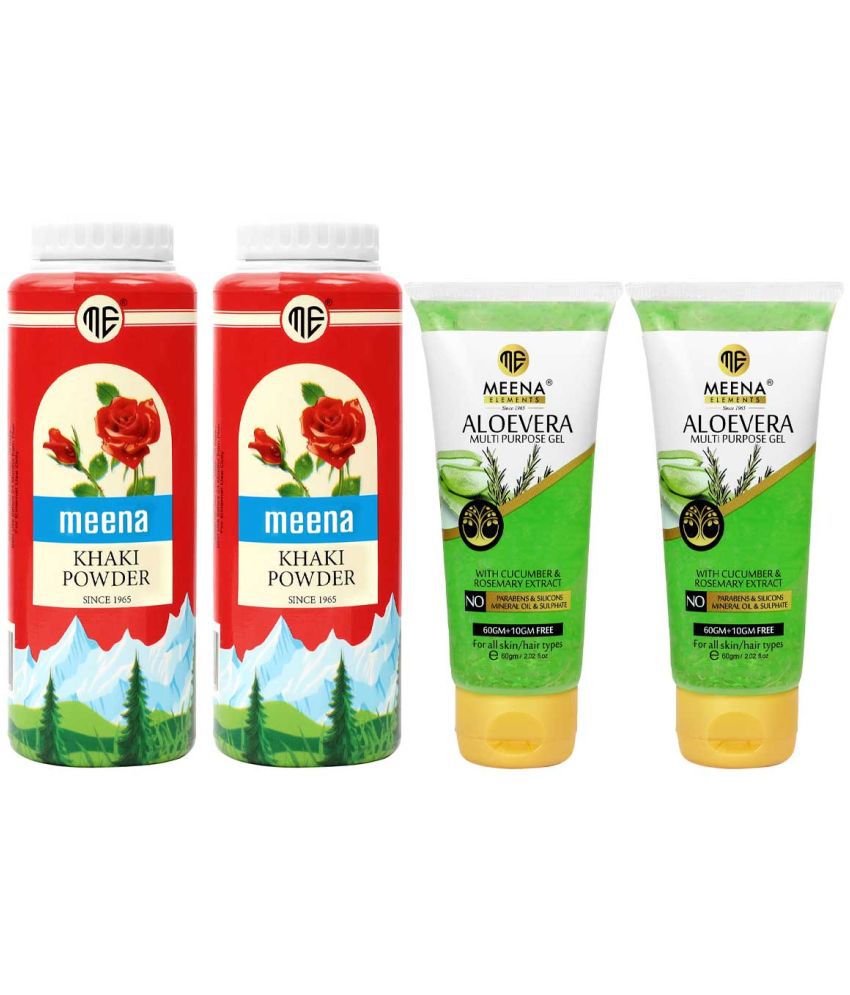     			MEENA ELEMENTS Pure & Natural Khaki Powder 125 gm x 2 for Glowing Brightening Skin, Aloe Vera 60 gm x 2 for Skin/Hair Gel With Vitamin E (Paraben Free) Men & Women (Pack of 4)