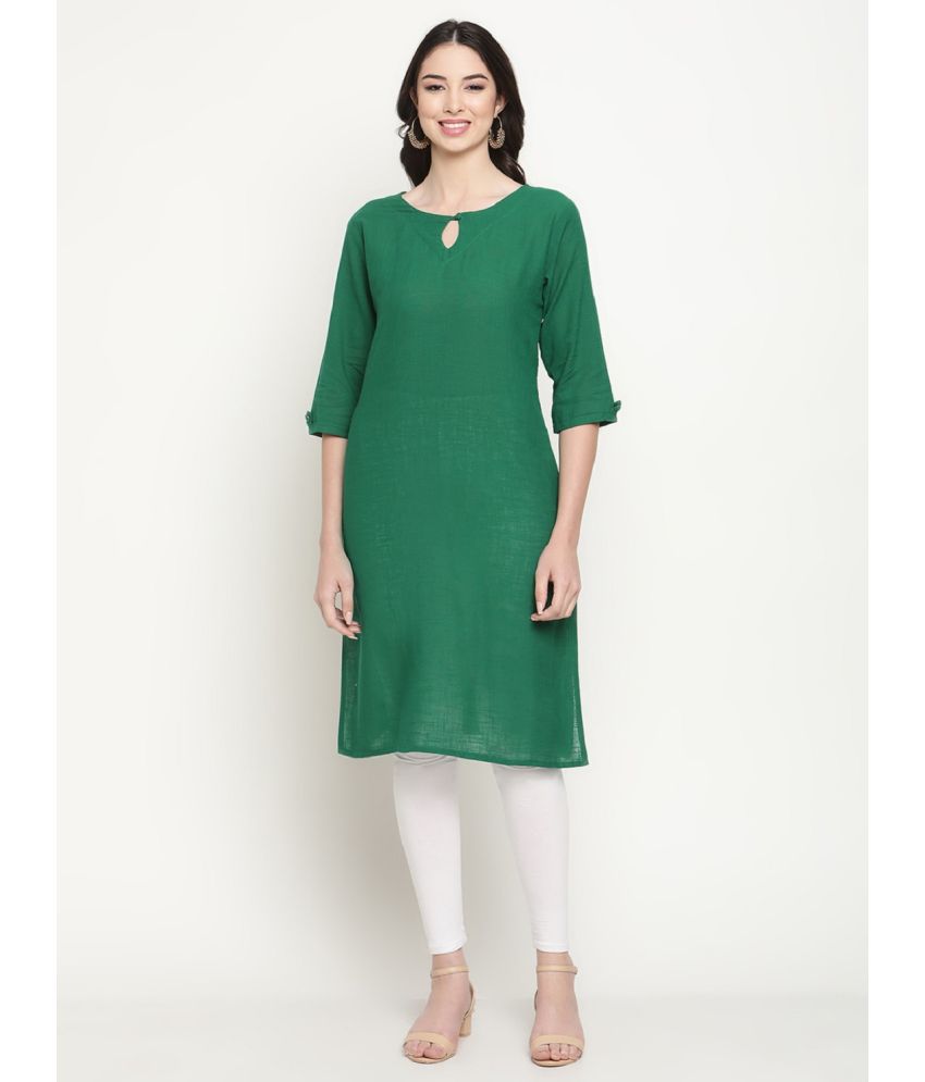     			Queenley - Green Cotton Blend Women's Straight Kurti ( Pack of 1 )
