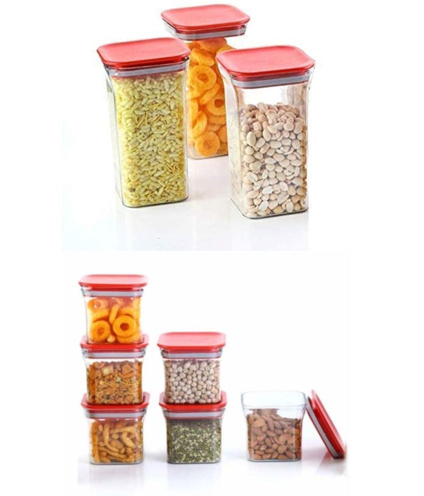     			Analog kitchenware - Red Polyproplene Food Container ( Pack of 9 )