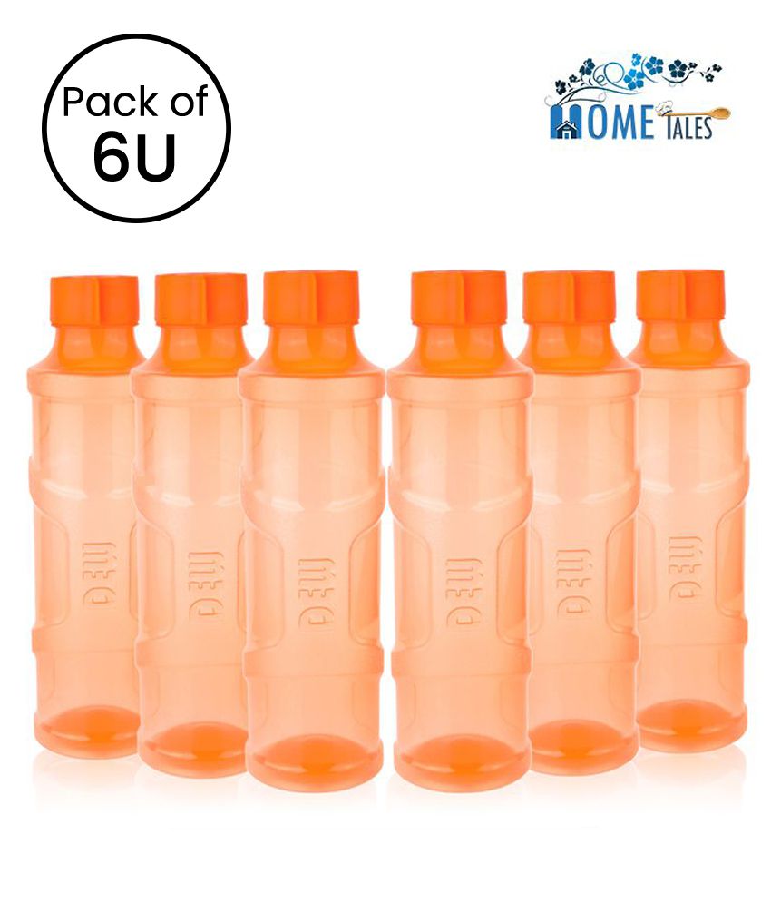 HOMETALES Dew Fridge Bottle Pack of 6, Orange color, 1000ml each