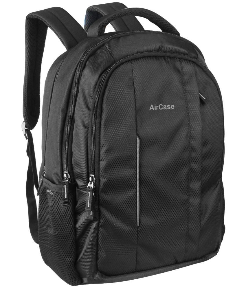     			Aircase - Black Leather Backpack ( 25 Ltrs )