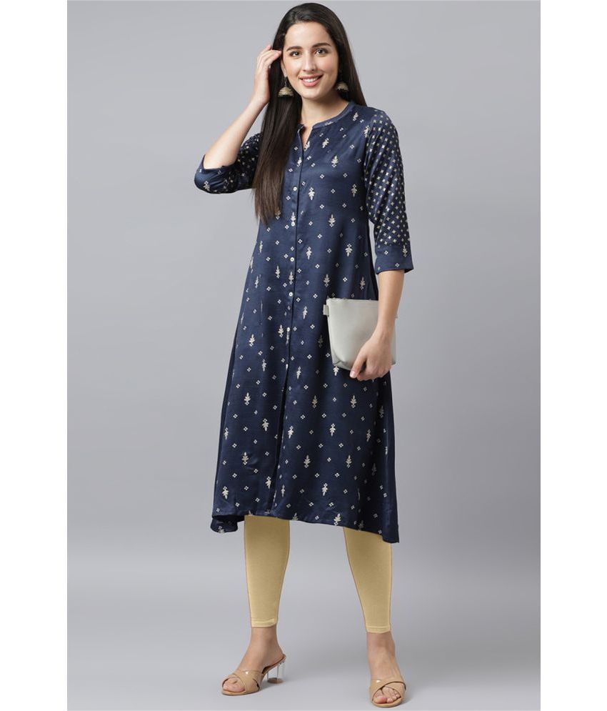     			Fashion Dream - Blue Rayon Women's Asymmetrical Kurti ( Pack of 1 )