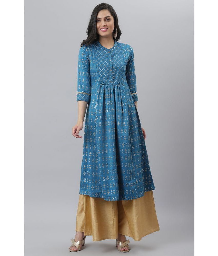     			Fashion Dream - Blue Rayon Women's Flared Kurti ( Pack of 1 )