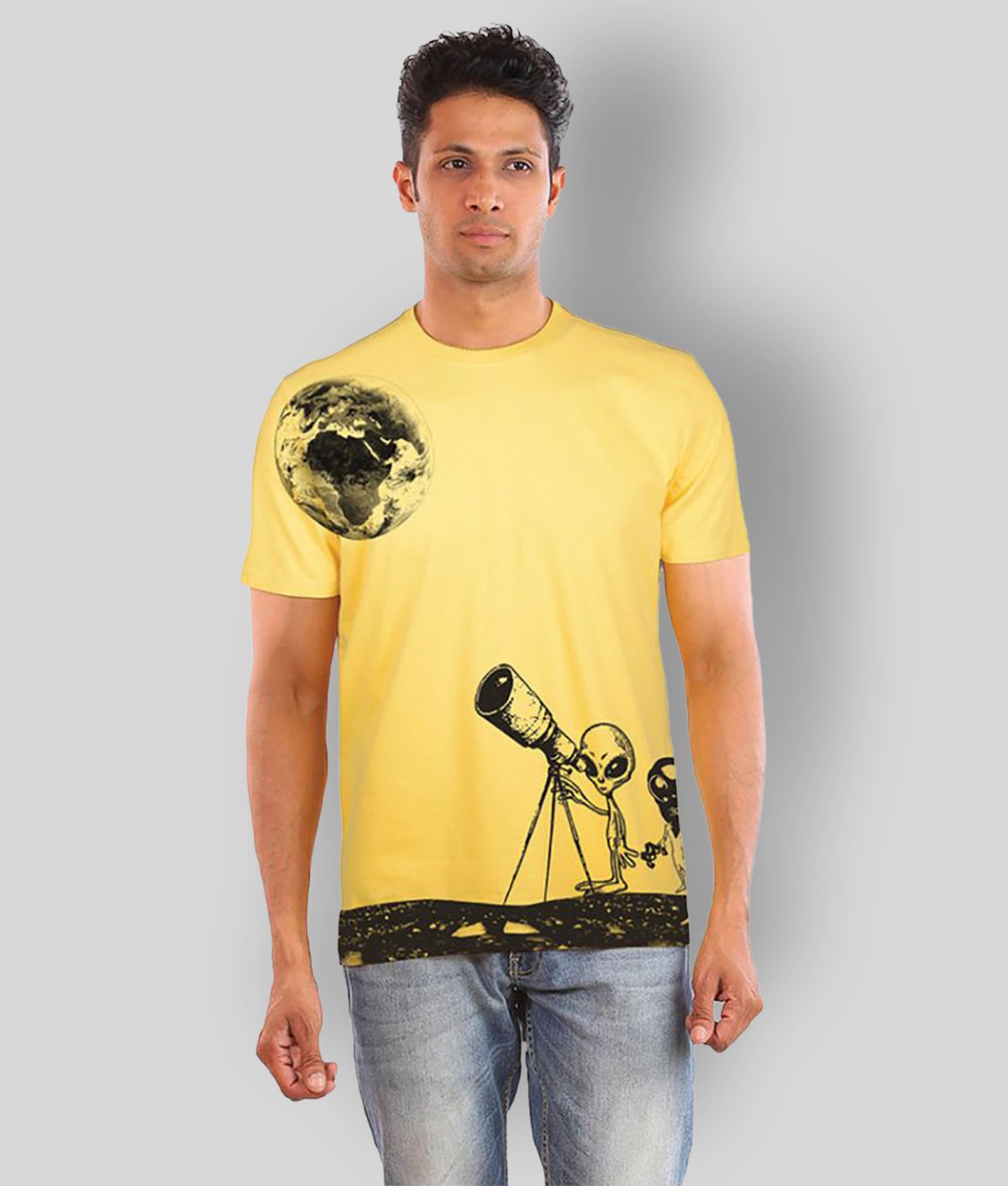     			Huetrap - Yellow Cotton Regular Fit Men's T-Shirt ( Pack of 1 )