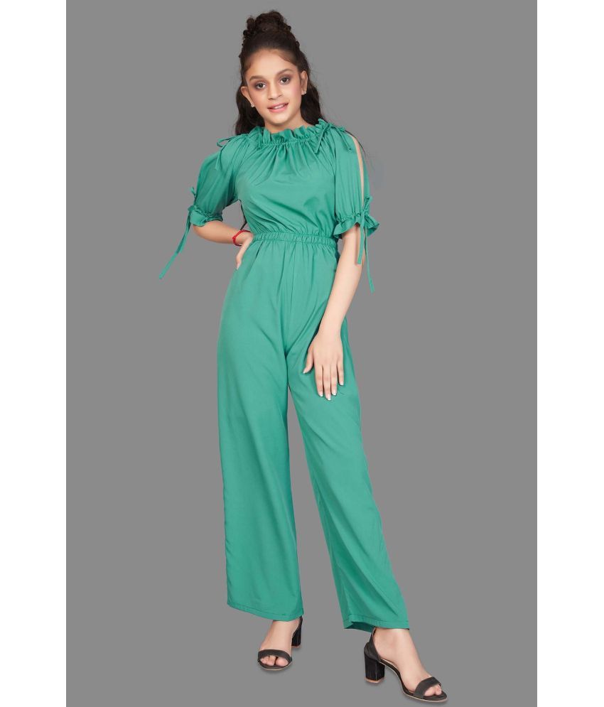     			MIRROW TRADE - Turquoise Crepe Girls Jumpsuit ( Pack of 1 )