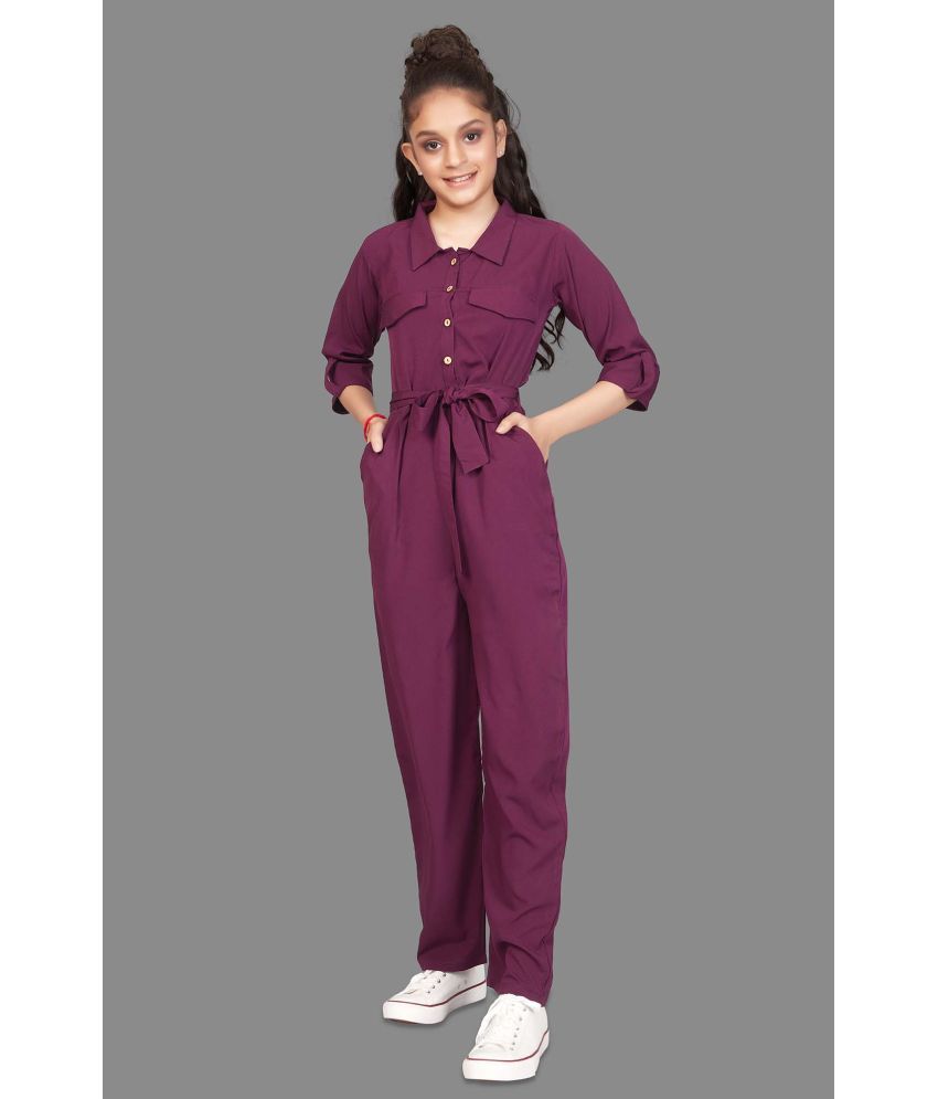     			MIRROW TRADE - Wine Crepe Girls Jumpsuit ( Pack of 1 )