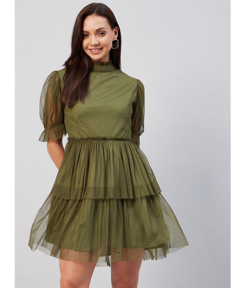     			Rare - Olive Net Women's Fit And Flare Dress ( Pack of 1 )