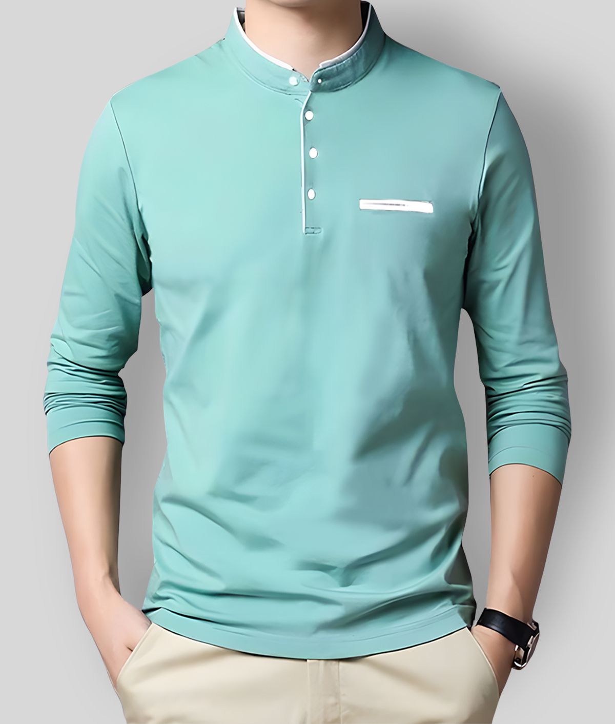     			AUSK - Sky Blue Cotton Blend Regular Fit  Men's T-Shirt ( Pack of 1 )