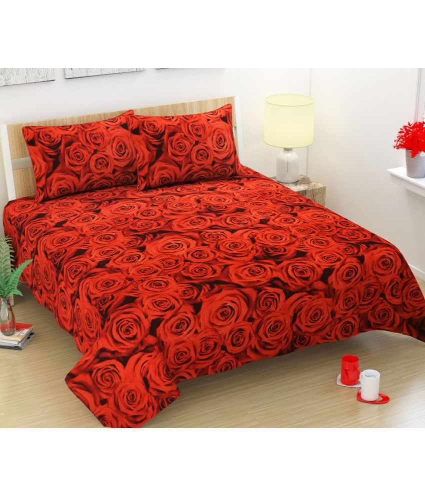     			Exopick - Red Poly Cotton Double Bedsheet with 2 Pillow Covers
