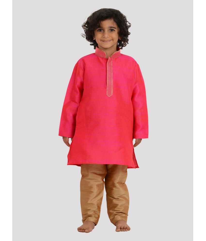     			Maharaja - Pink Silk Boys Kurta With Pyjama ( Pack of 1 )