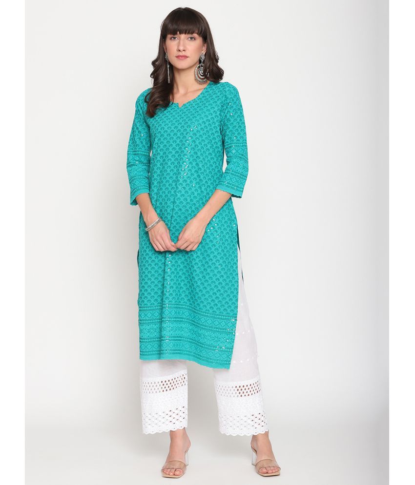     			Queenley - Blue Cotton Women's Straight Kurti ( Pack of 1 )