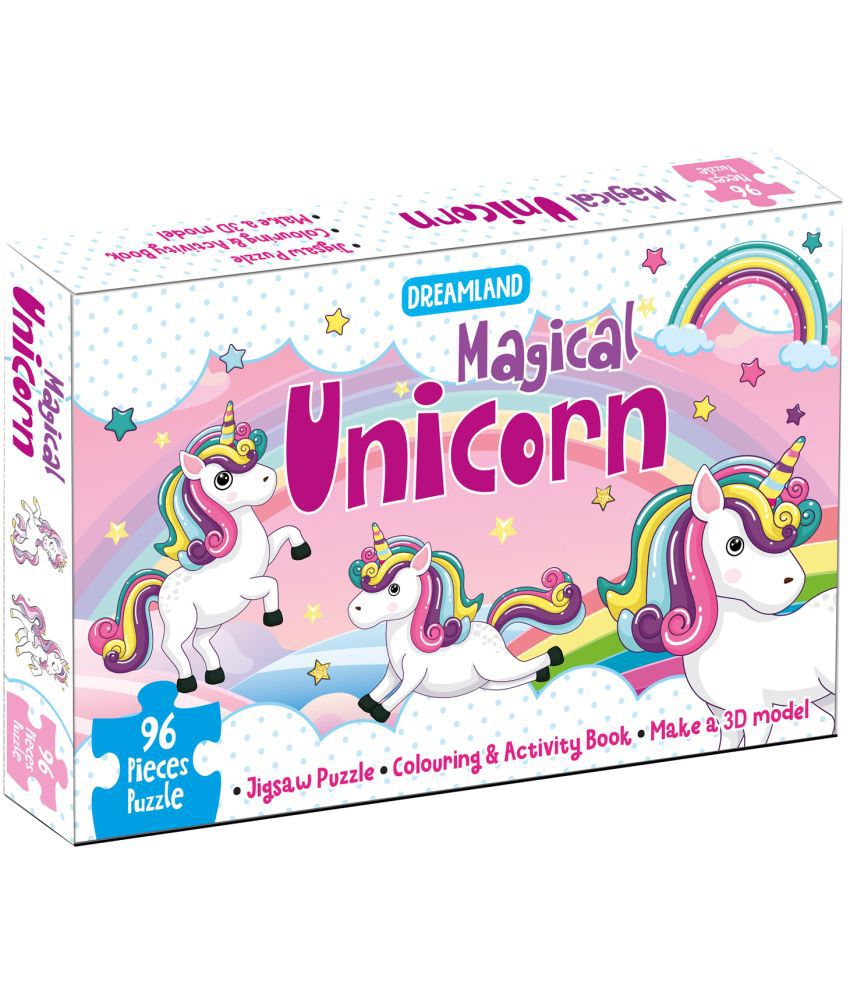     			Magical Unicorn Jigsaw Puzzle for Kids - 96 Pcs | With Colouring & Activity Book and 3D Model