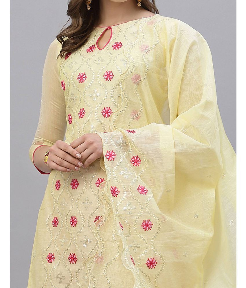SIRIL Yellow Embroidered Unstitched Dress Material ( Pack of 1