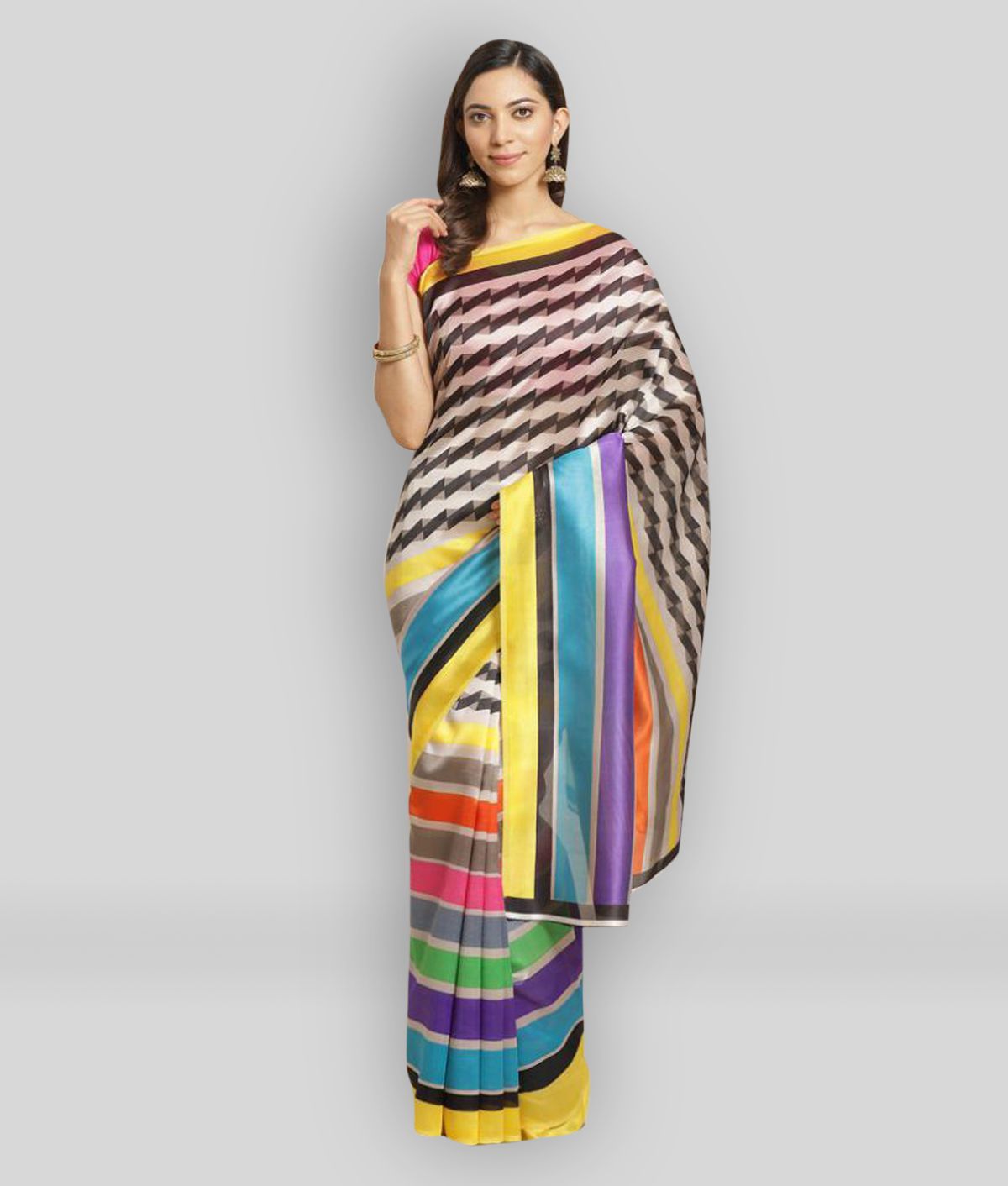     			Grubstaker - Multicolor Silk Blend Saree With Blouse Piece ( Pack of 1 )