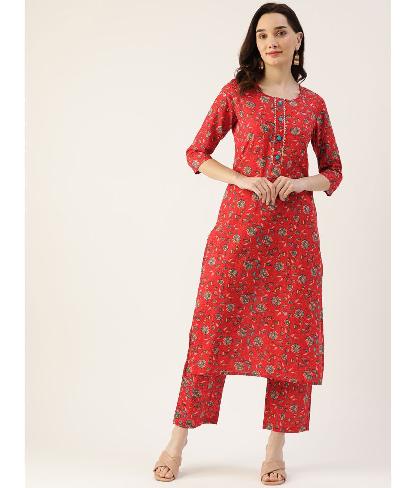     			Kbz - Red Straight Cotton Women's Stitched Salwar Suit ( Pack of 1 )