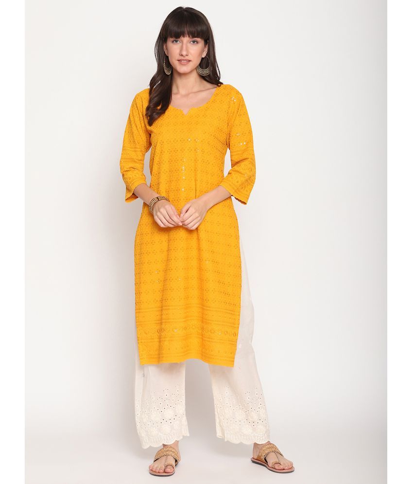     			Queenley - Yellow Cotton Women's Straight Kurti ( Pack of 1 )