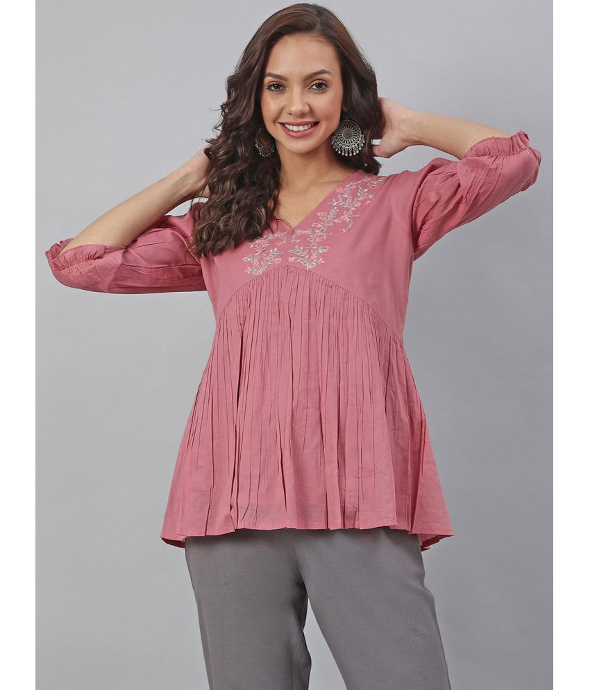     			Janasya - Pink Cotton Women's A-Line Top ( Pack of 1 )