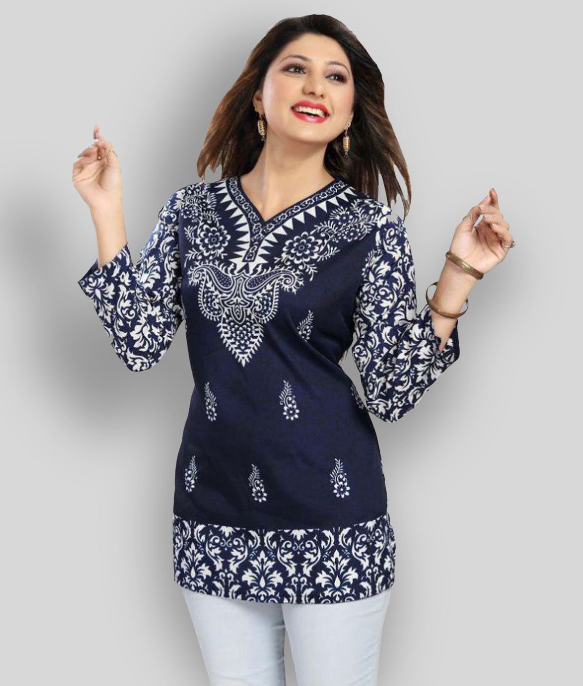     			Meher Impex - Blue Crepe Women's Straight Kurti ( Pack of 1 )