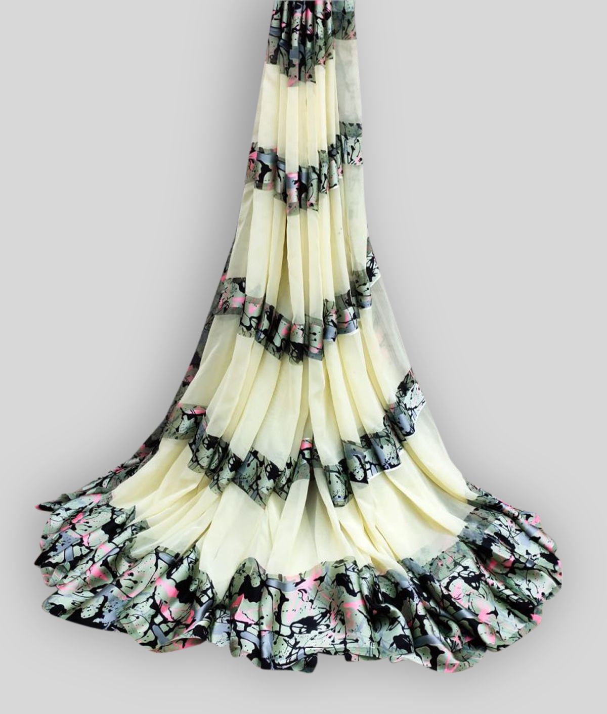     			Sitanjali Satin Georgette Designer Printed Saree With Blouse Piece (Beige)