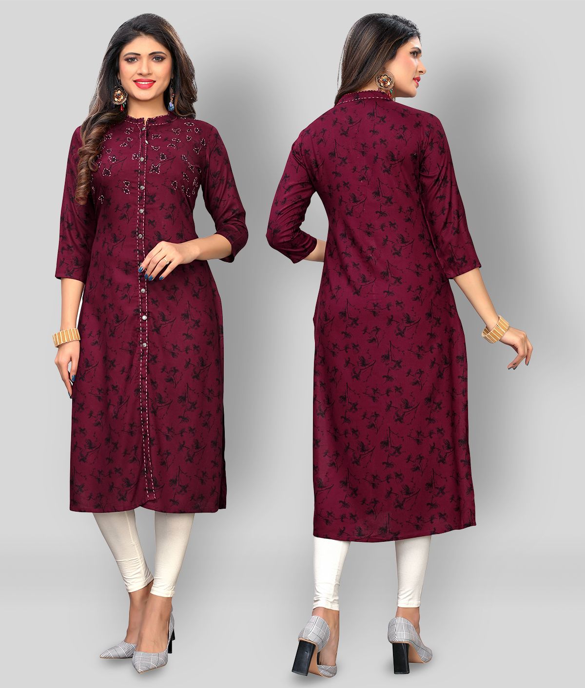     			Vbuyz - Purple Rayon Women's Straight Kurti ( Pack of 1 )