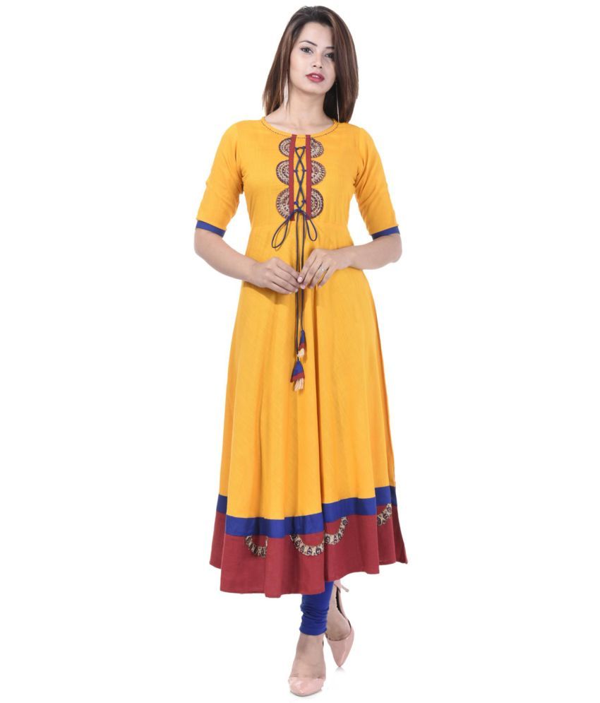     			Yash Gallery - Yellow Cotton Women's Anarkali Kurti ( Pack of 1 )