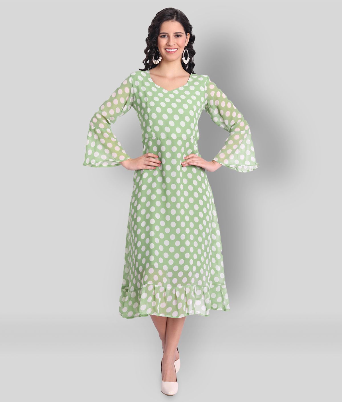 AARSHYA - Green Georgette Women's Fit & Flare Dress ( Pack of 1 )