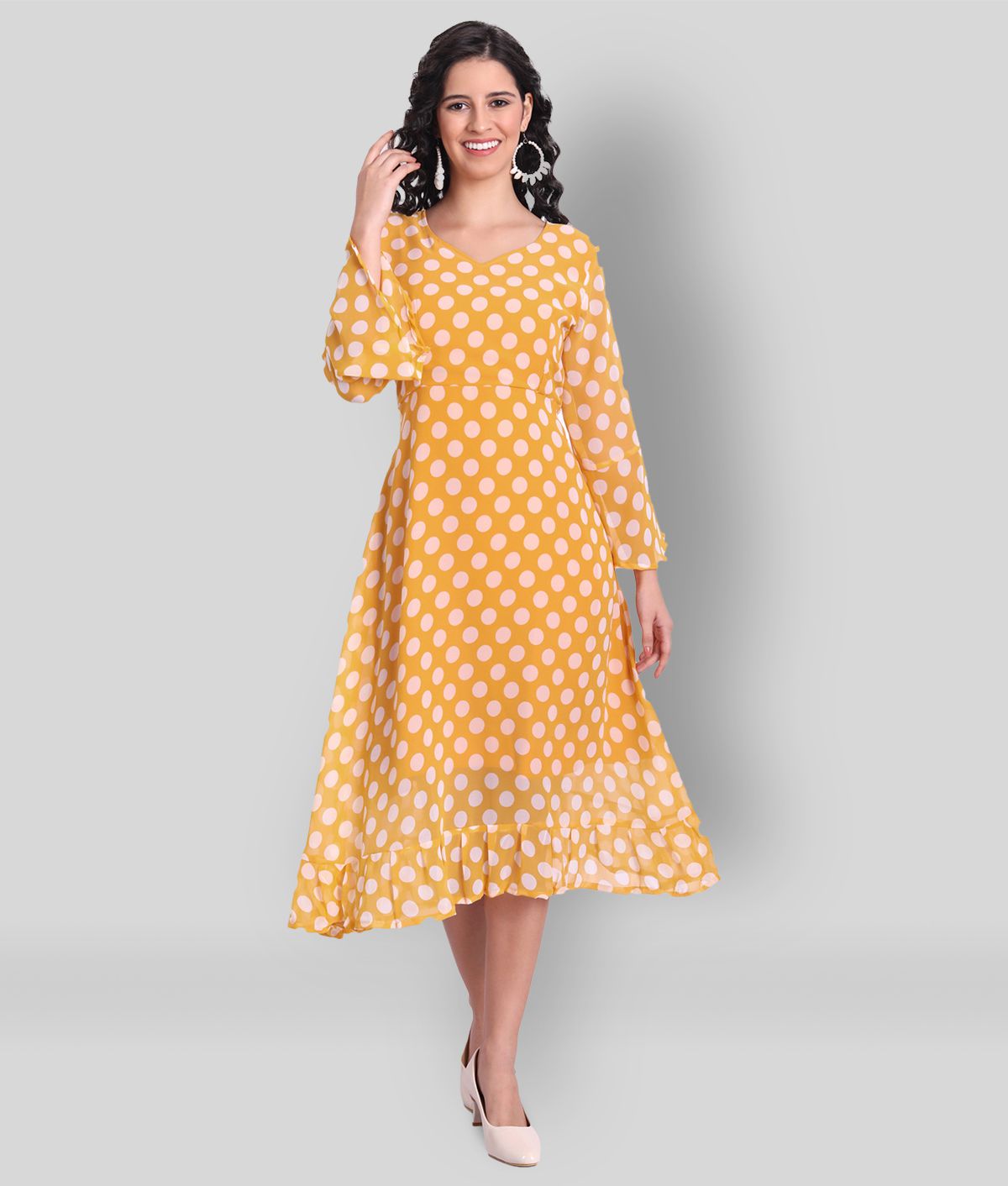 AARSHYA - Yellow Georgette Women's Fit & Flare Dress ( Pack of 1 )