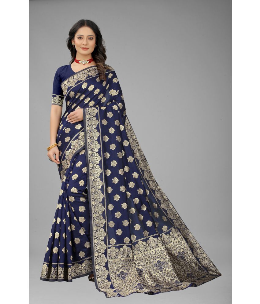     			NENCY FASHION - Blue Banarasi Silk Saree With Blouse Piece ( Pack of 1 )