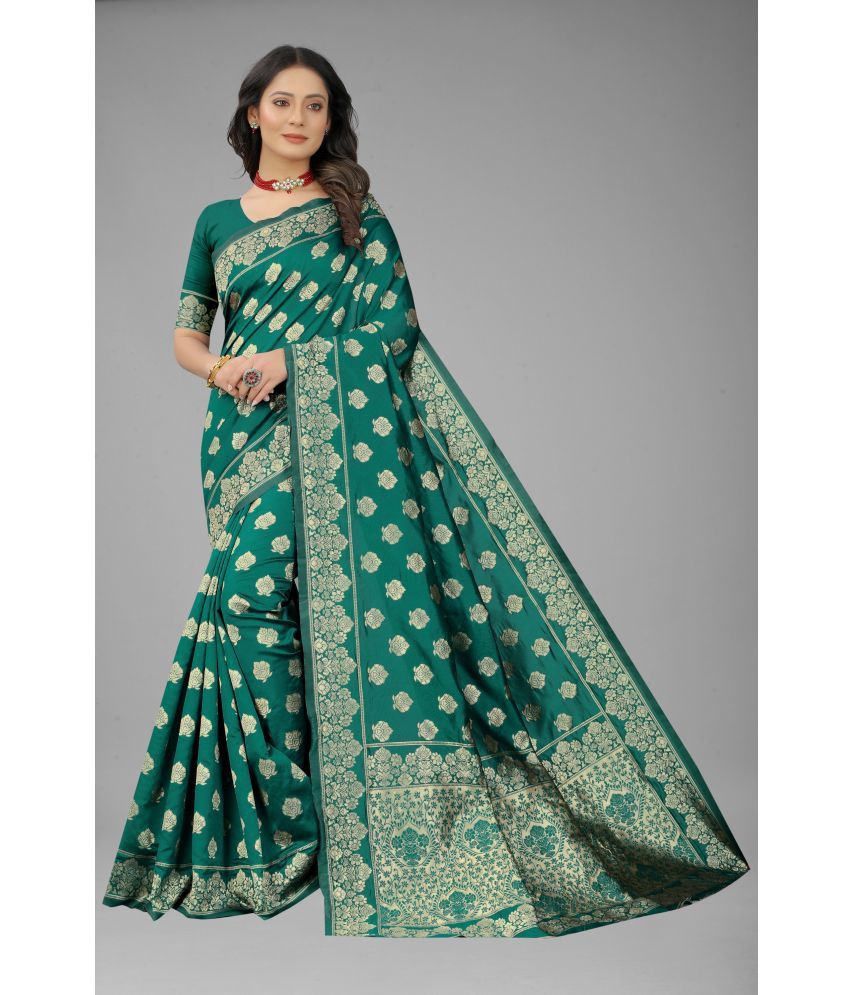 NENCY FASHION - Rama Banarasi Silk Saree With Blouse Piece ( Pack of 1 )