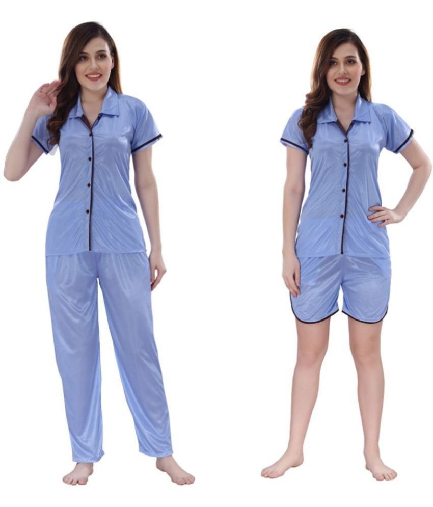     			Romaisa - Blue Satin Women's Nightwear Nightsuit Sets ( Pack of 2 )