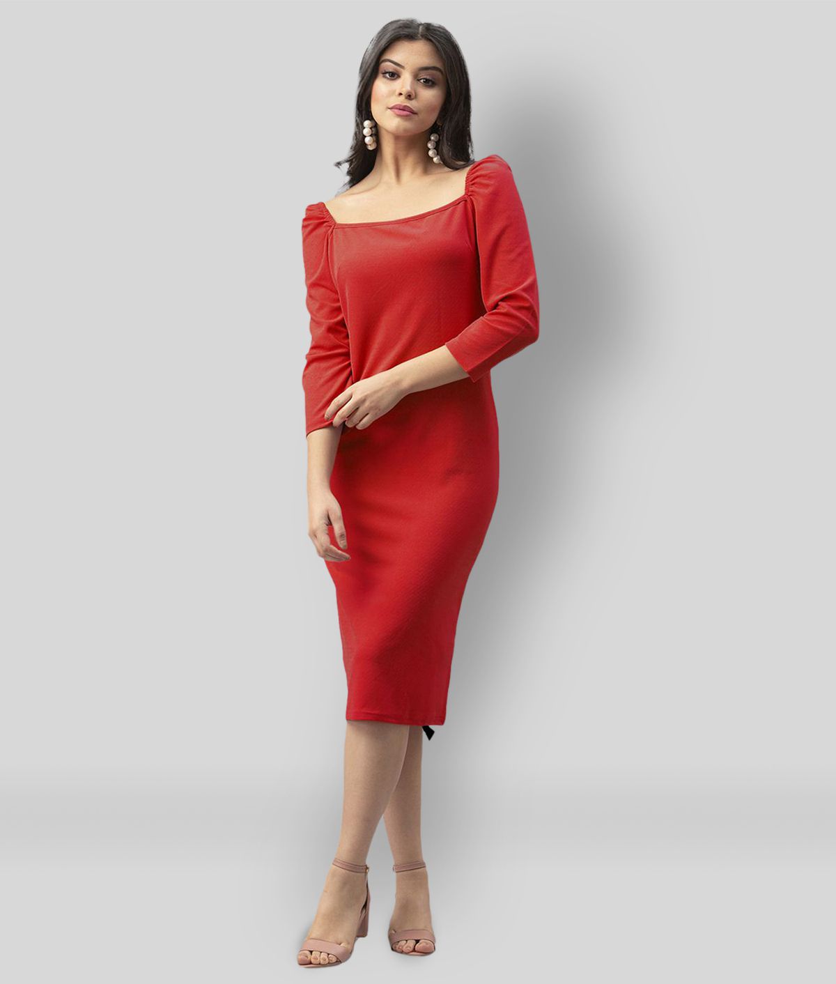     			Selvia - Red Cotton Blend Women's Bodycon Dress ( Pack of 1 )