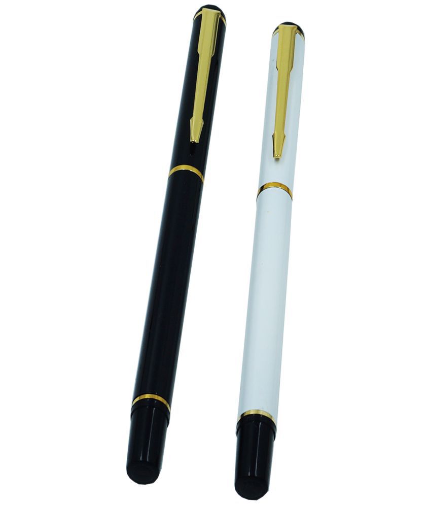     			auteur 801 Black & White Color Roller Ball Pen Set Of 2 With Golden Arrow Clip .