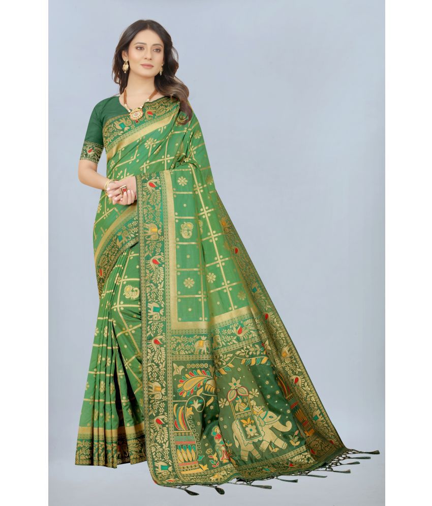     			NENCY FASHION - Green Nylon Saree With Blouse Piece ( Pack of 1 )