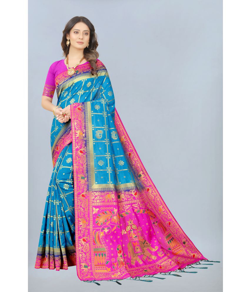 NENCY FASHION - LightBLue Nylon Saree With Blouse Piece ( Pack of 1 )