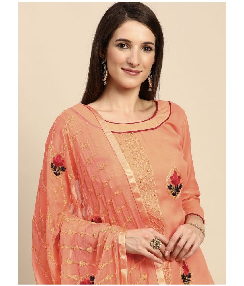 NK Orange Embroidered Unstitched Dress Material ( Pack of 1 ) Buy