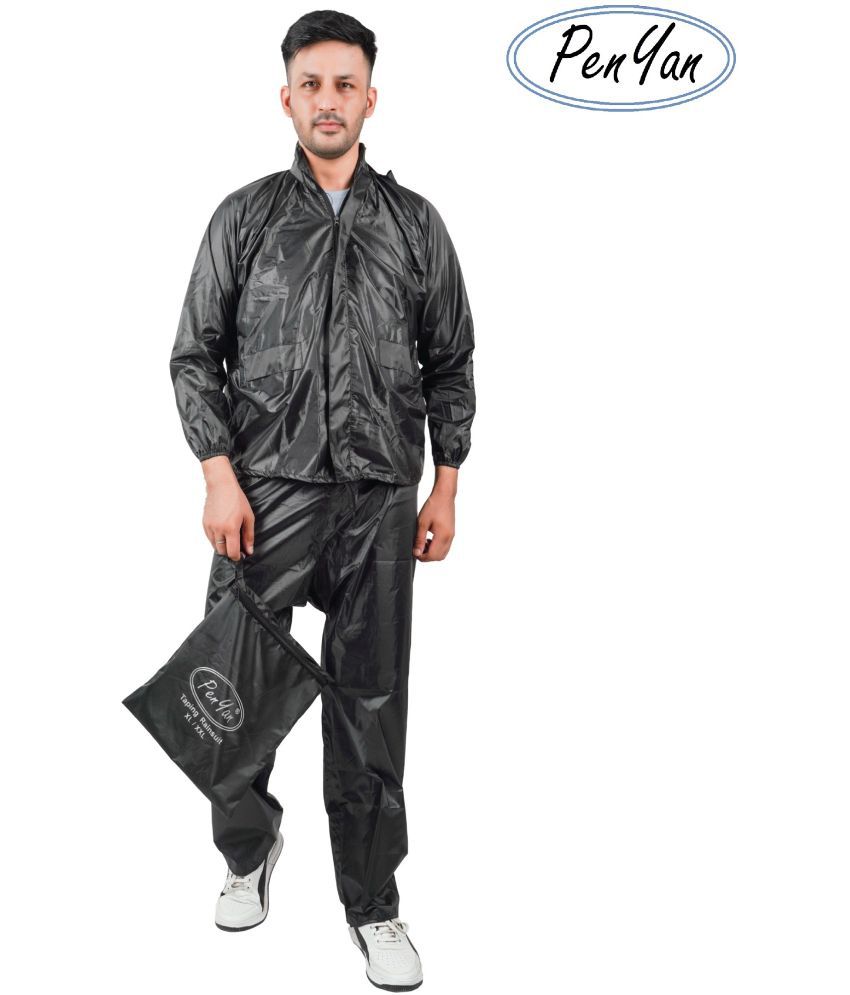     			Penyan™ Men's and Women's Waterproof Solid Rain Wear Suit/Rain Coat with Tapping on Joints (Black, Free Size)