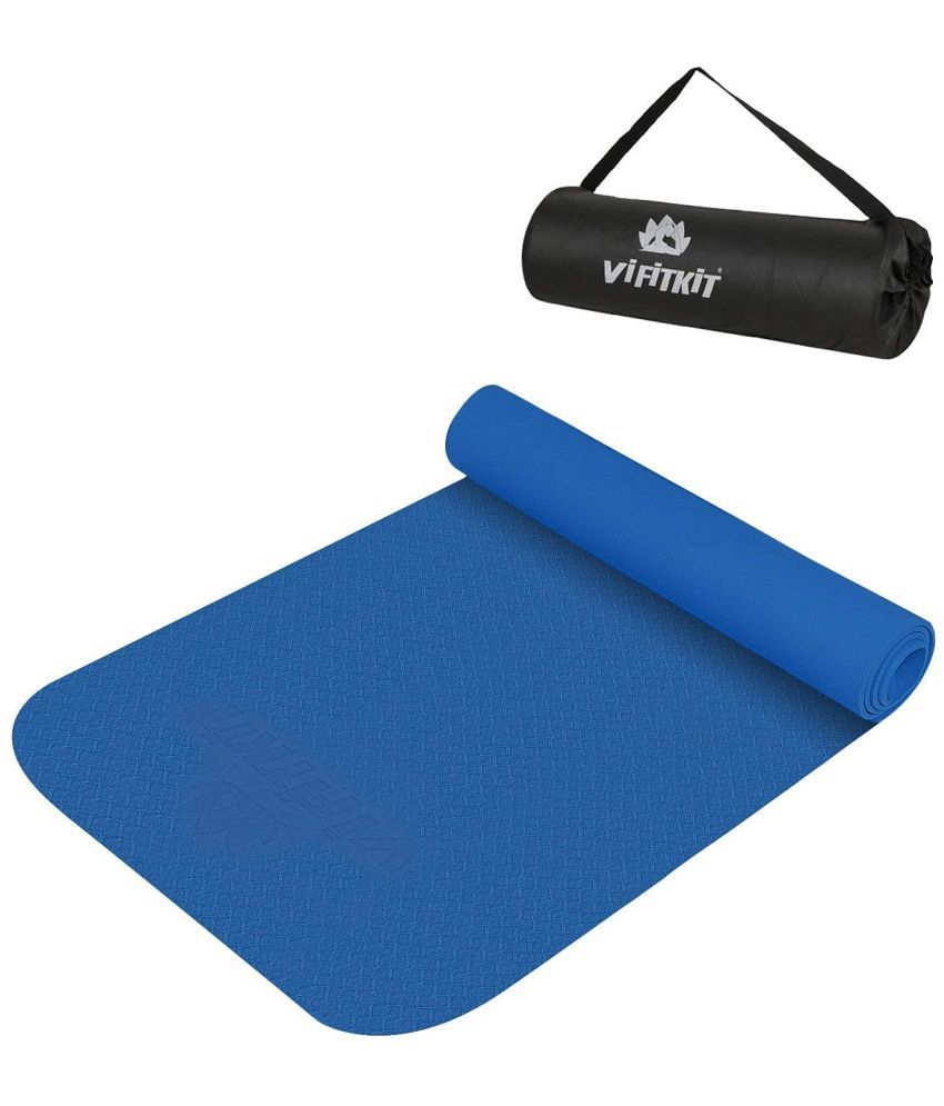     			Vifitkit 6mm Anti-Skid EVA Yoga Mat with Carry Bag for Home Gym & Outdoor Workout for Men & Women, Water-Resistant, Easy to Fold (Blue)