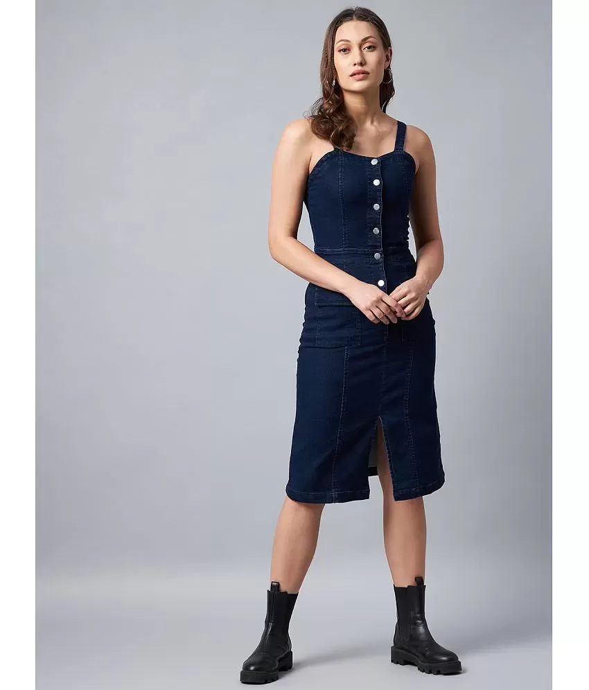 Buy StyleStone Women Blue Solid Denim Pinafore Dress - Dresses for Women  5393155 | Myntra