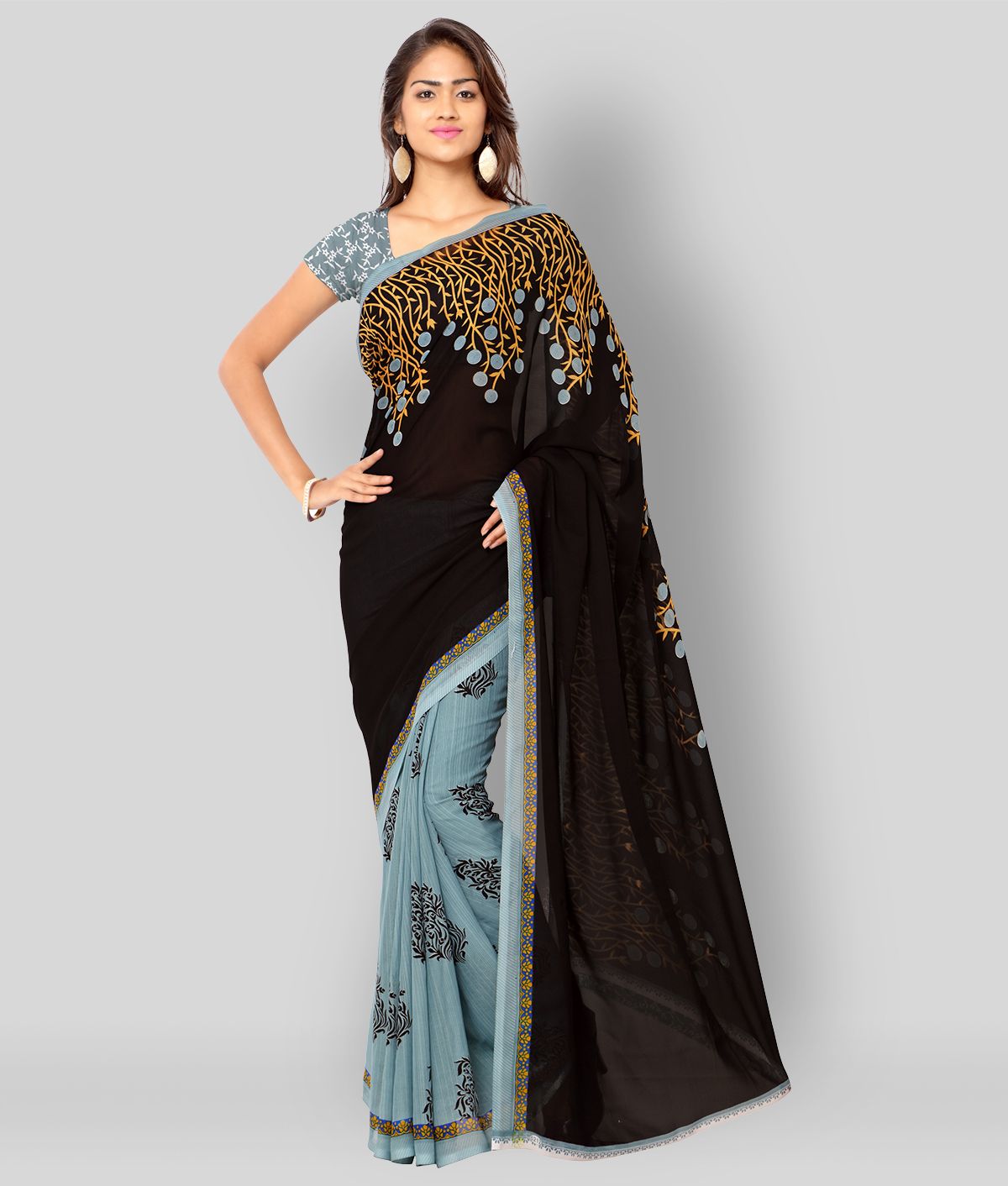     			Anand - Black Georgette Saree With Blouse Piece ( Pack of 1 )