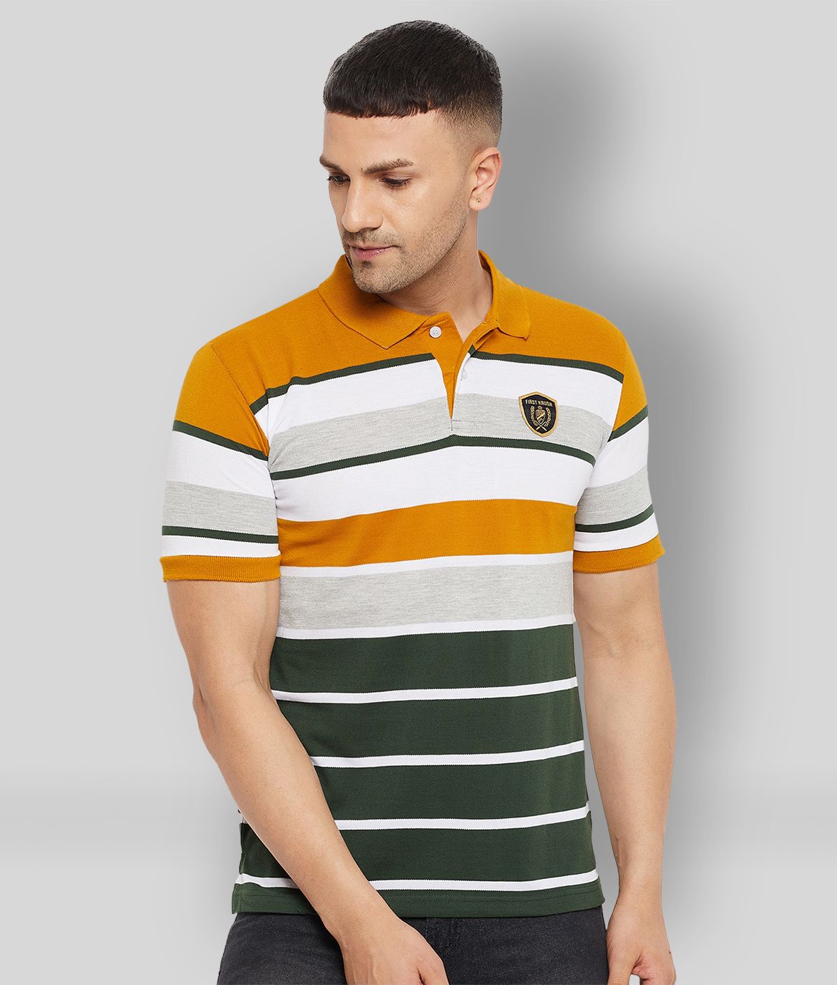     			First Krush Pack of 1 Cotton Blend Regular Fit Striped Half Sleeves Men's Polo T Shirt ( Mustard )